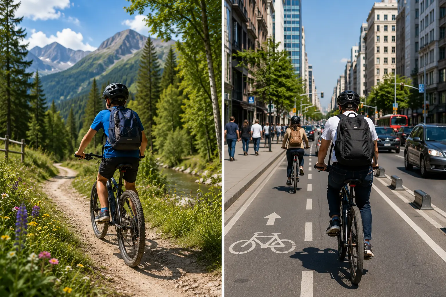 Comparison between cycling in nature and cycling in the city