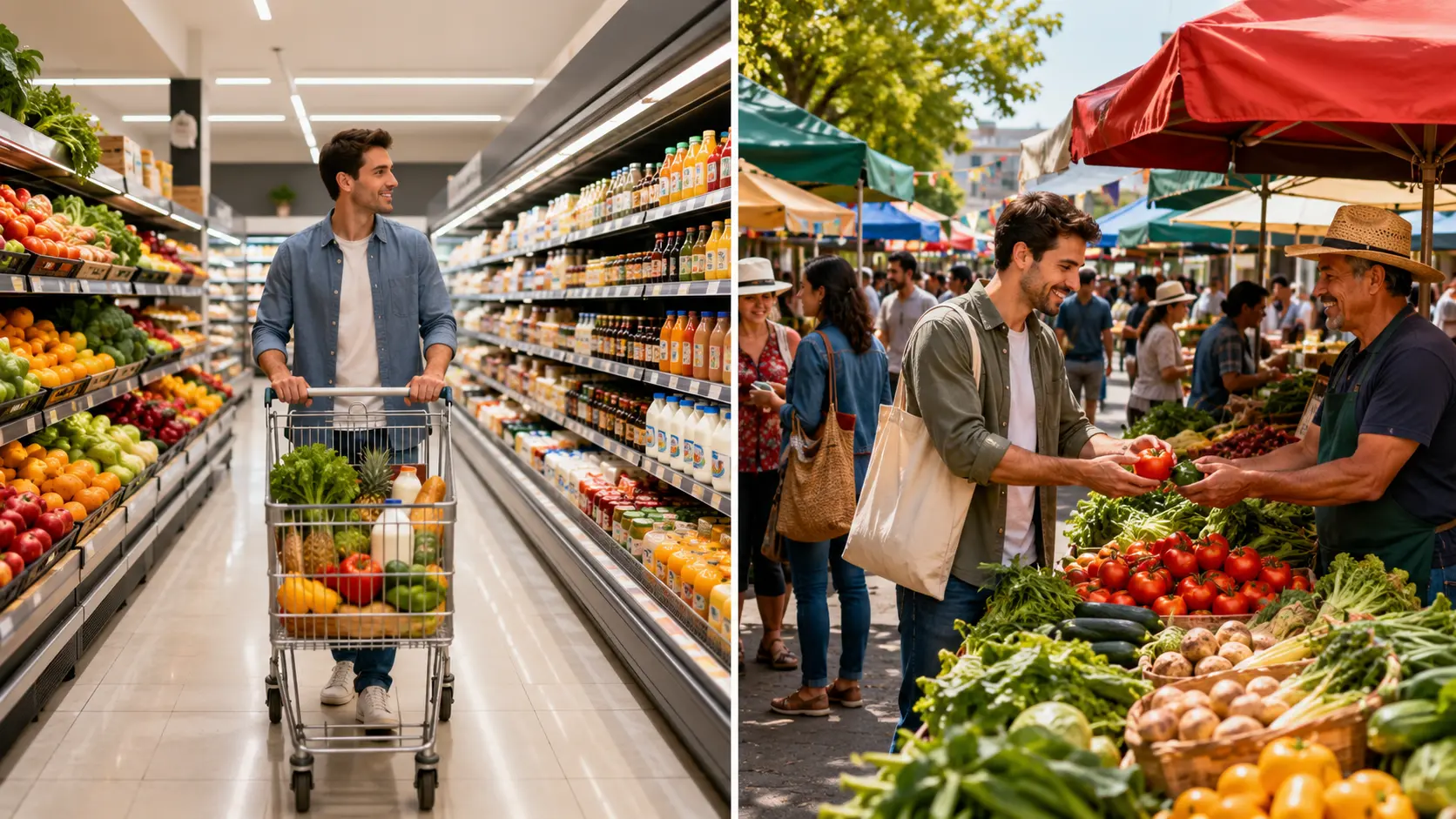 Comparison between a supermarket and a street market